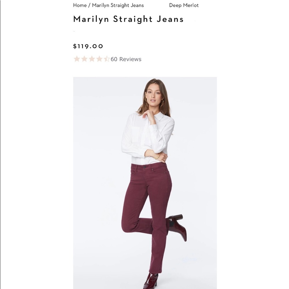 NYDJ Straight Leg Jeans Rusty Burgundy 12
